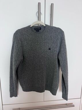 Brooks Brothers Gray Cable-Knit Crewneck Sweater